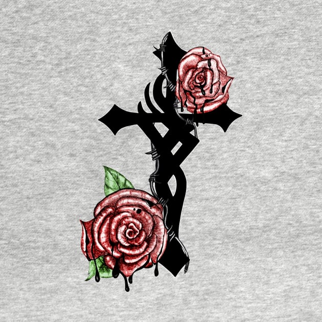 Blood and Roses Cross by SandraGale Art